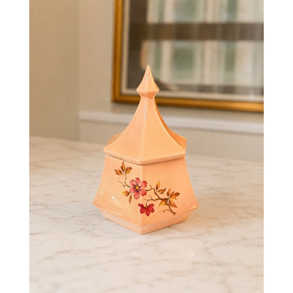 VTG Schulz Peach Temple Jar Chinoiserie Hollywood Regency Grandmillennial